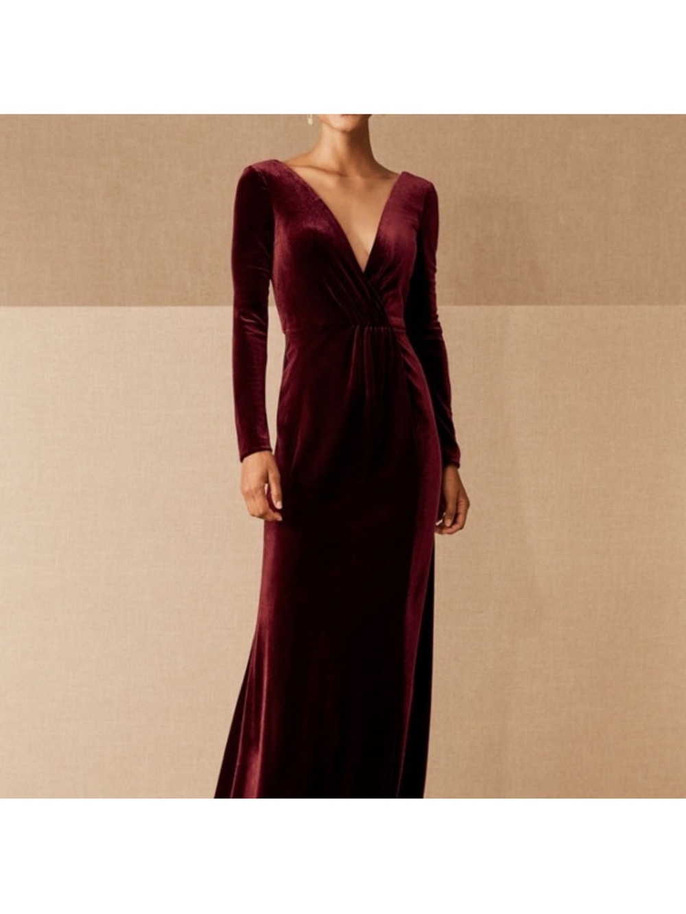 Jenny Yoo Velvet Ryland Long Sleeved Maxi Dress Chestnut Brown Size 4
